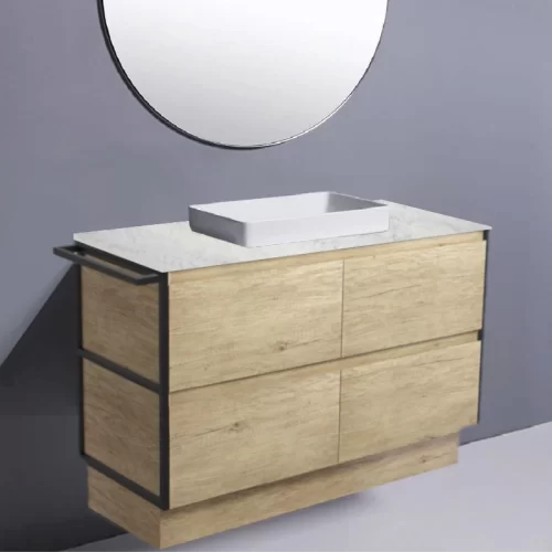 Fienza Amato Scandi Oak With 1 Frame & 1 Towel Rail Kick Vanity With Solid Top & Semi-Inset Basin