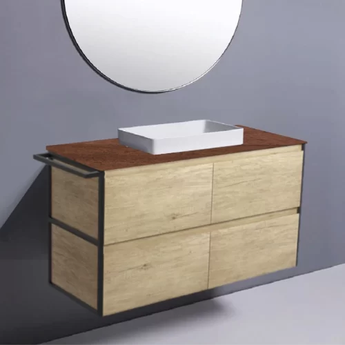 Fienza Amato Scandi Oak With 1 Frame & 1 Towel Rail Wall Hung Vanity With Hardwood Top & Semi-Inset Basin