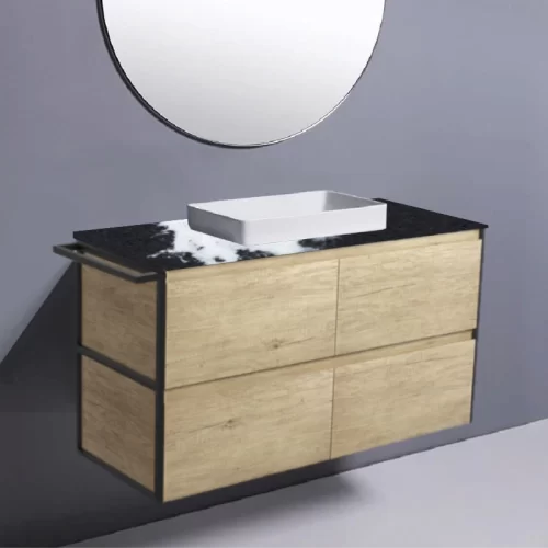 Fienza Amato Scandi Oak With 1 Frame & 1 Towel Rail Wall Hung Vanity With Stone Top & Semi-Inset Basin
