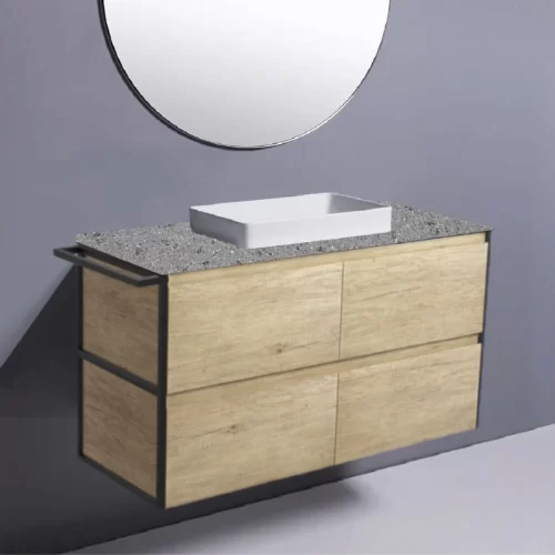 Fienza Amato Scandi Oak With 1 Frame & 1 Towel Rail Wall Vanity With Solid Top & Semi-Inset Basin