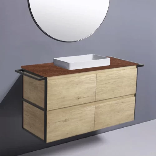 Fienza Amato Scandi Oak With Double Frame & Towel Rail Wall Hung Vanity With Hardwood Top & Semi-Inset Basin