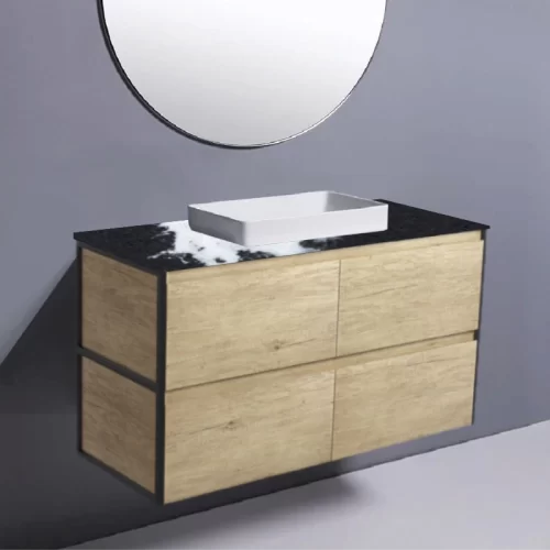 Fienza Amato Scandi Oak With Matte Black Frames wall hung Stone