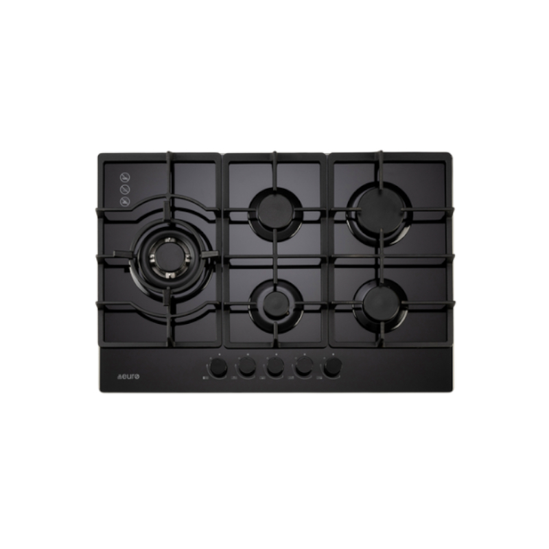 Euro Appliances ECT750GBK2 75cm Gas On Glass Cooktop