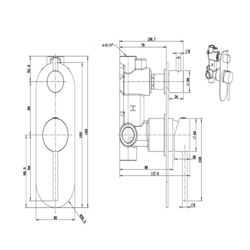 BUK Morgan Rund Shower Divertor Mixer Trim Kit Specs