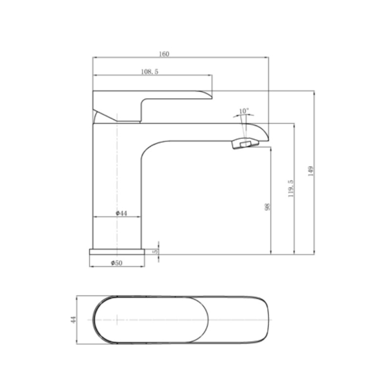 BUK Oval Curve Basin Mixer specs