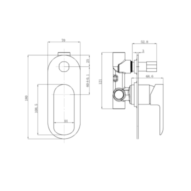 BUK Oval Curve Divertor Shower Mixer Matte Black