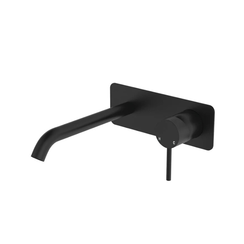 BUK Rund Curved Spout Wall Basin/Bath Mixer Set Matte Black