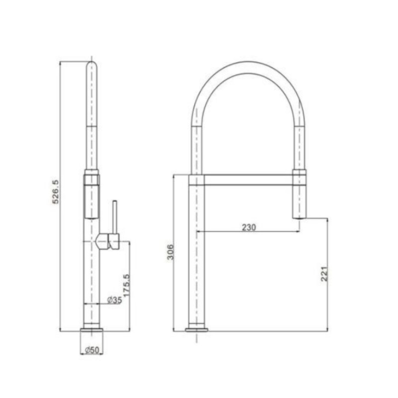 BUK Stainless Steel Pull-Out Gooseneck Kitchen Mixer Specs