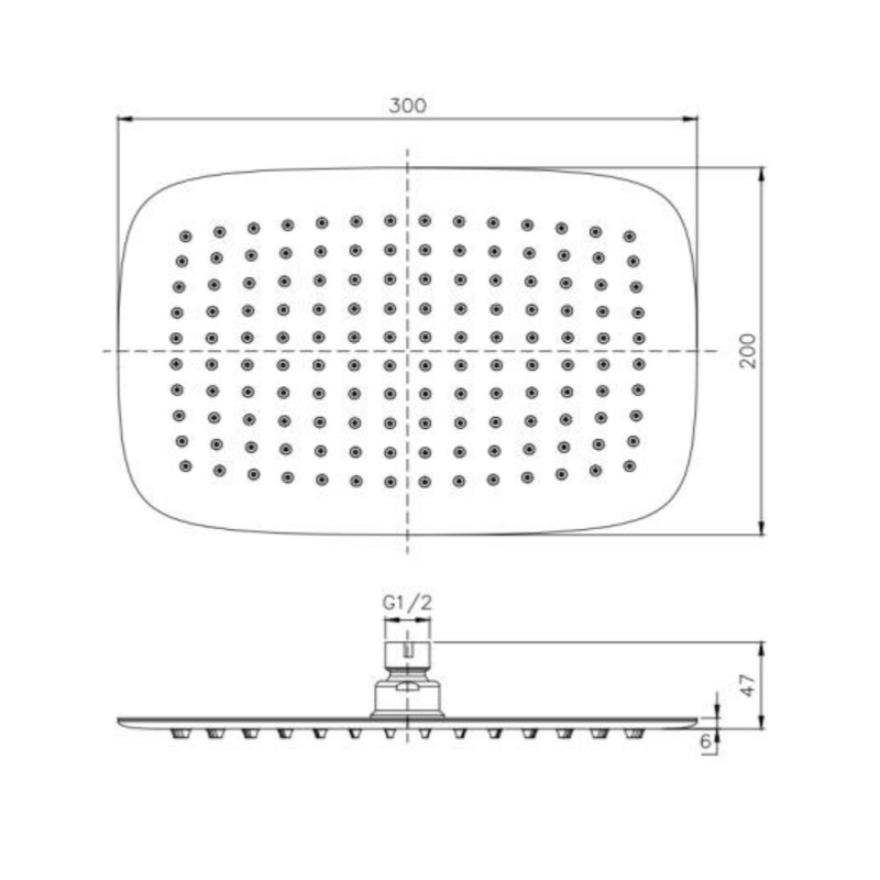 BUK Thin Stainless Steel Shower Head 300 * 200mm Matte Black