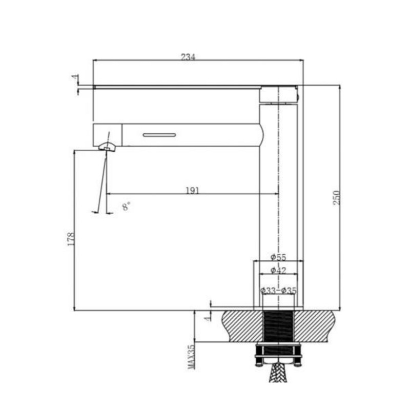 BUK Tower Basin Mixer with LED Specs