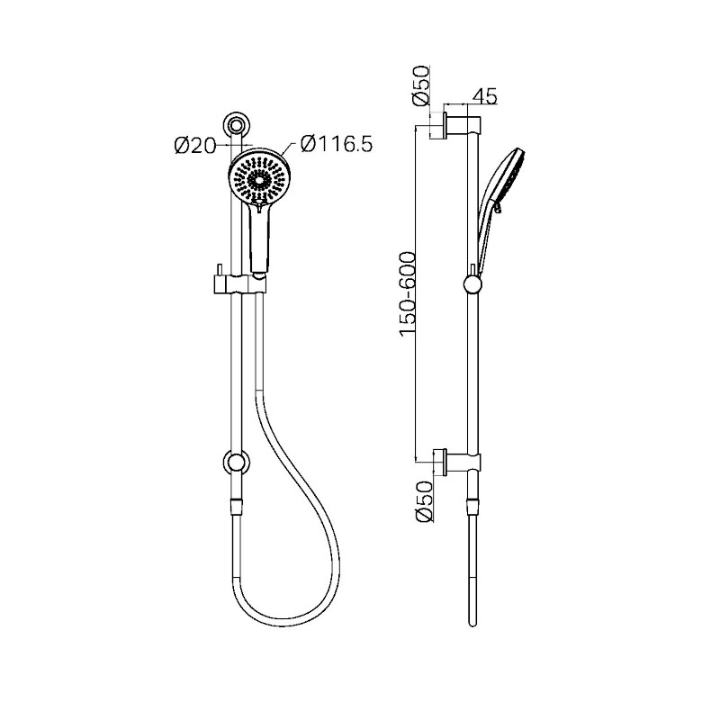 Nero 3-Function Shower Rail Specs