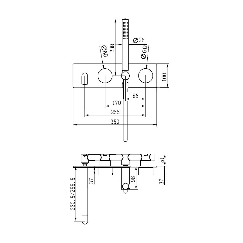 Nero Kara Progressive Shower System With Spout 250mm Specs