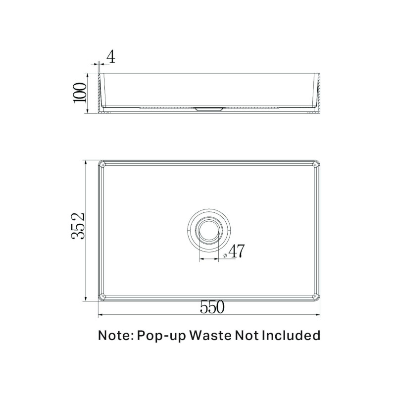 Nero Opal Rectangle Stainless Steel Basin specs
