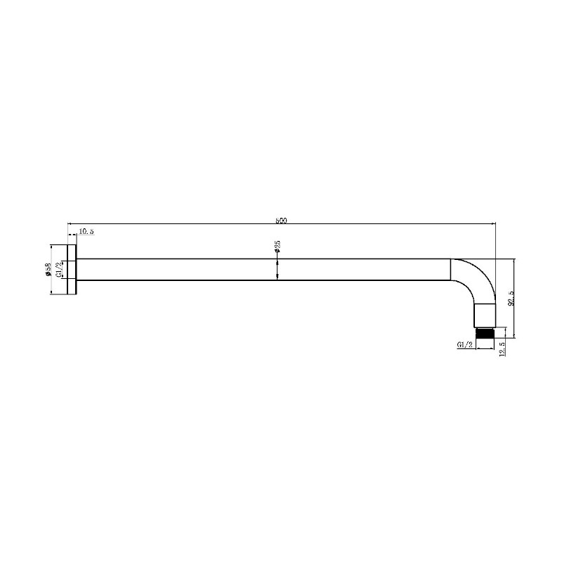 Nero Round Shower Arm 500mm Length specs