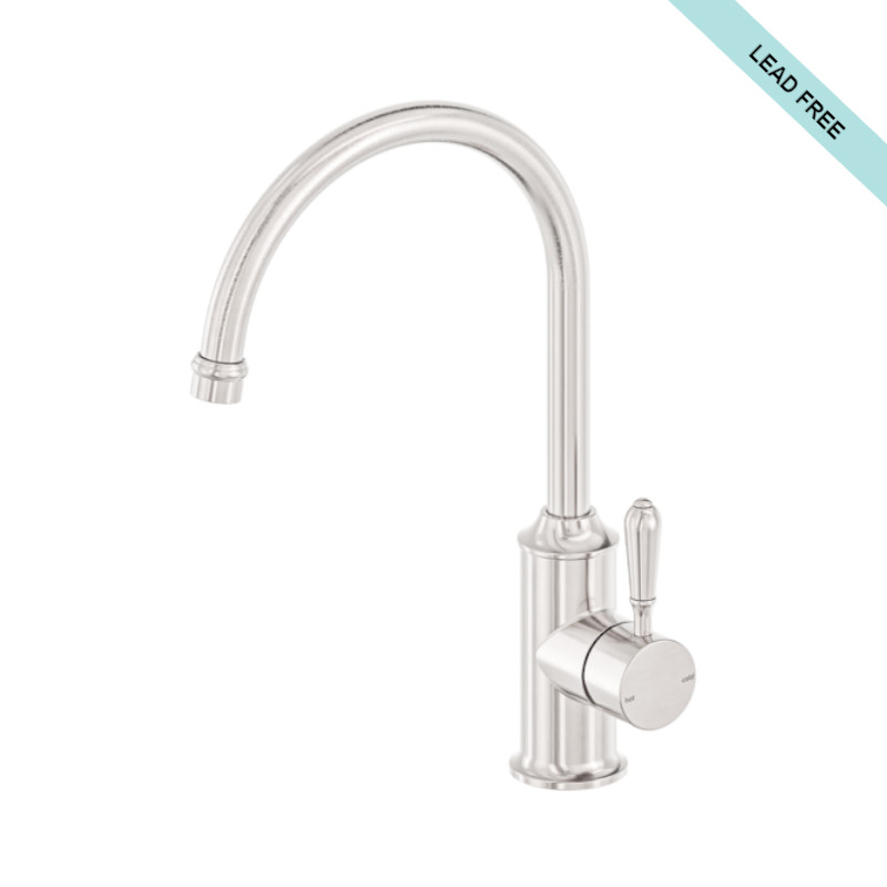 Nero York Kitchen Mixer Gooseneck Spout with Metal Lever Brushed Nickel Lead Free