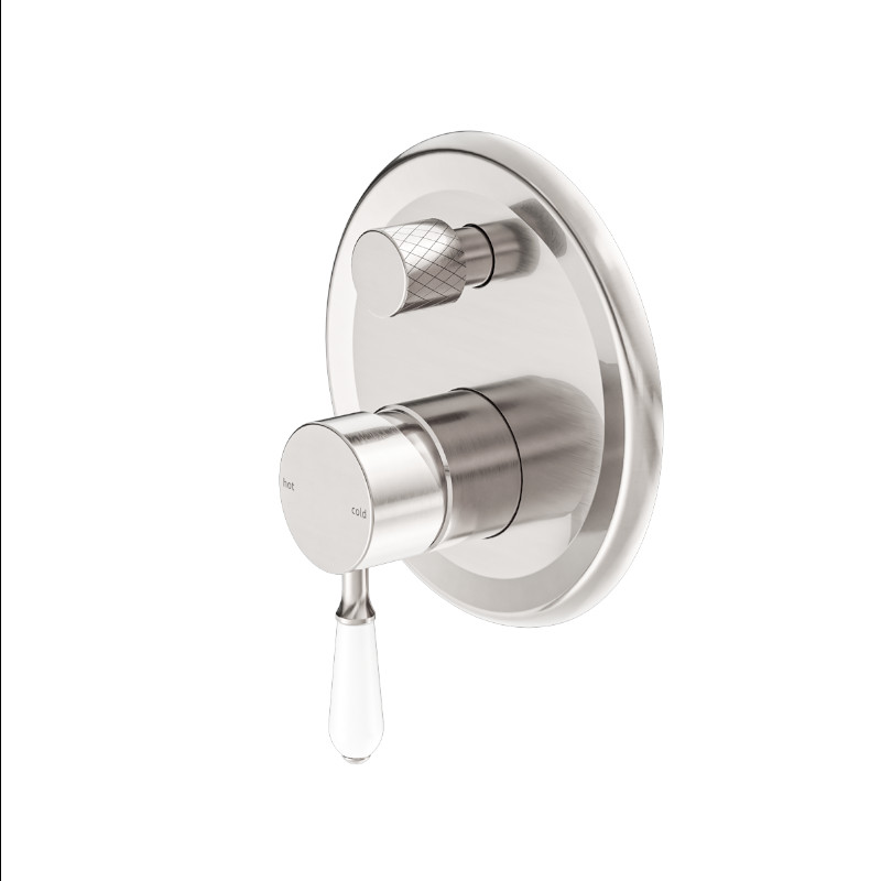 Nero York Shower Mixer With Diverter With White Porcelain Lever BN