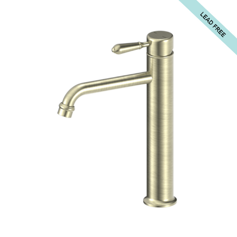 Nero York Straight Tall Basin Mixer With Metal Lever Aged Brass