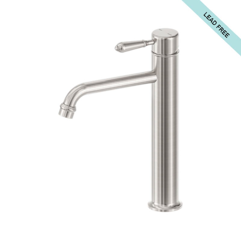 Nero York Straight Tall Basin Mixer With Metal Lever Brushed Nickel