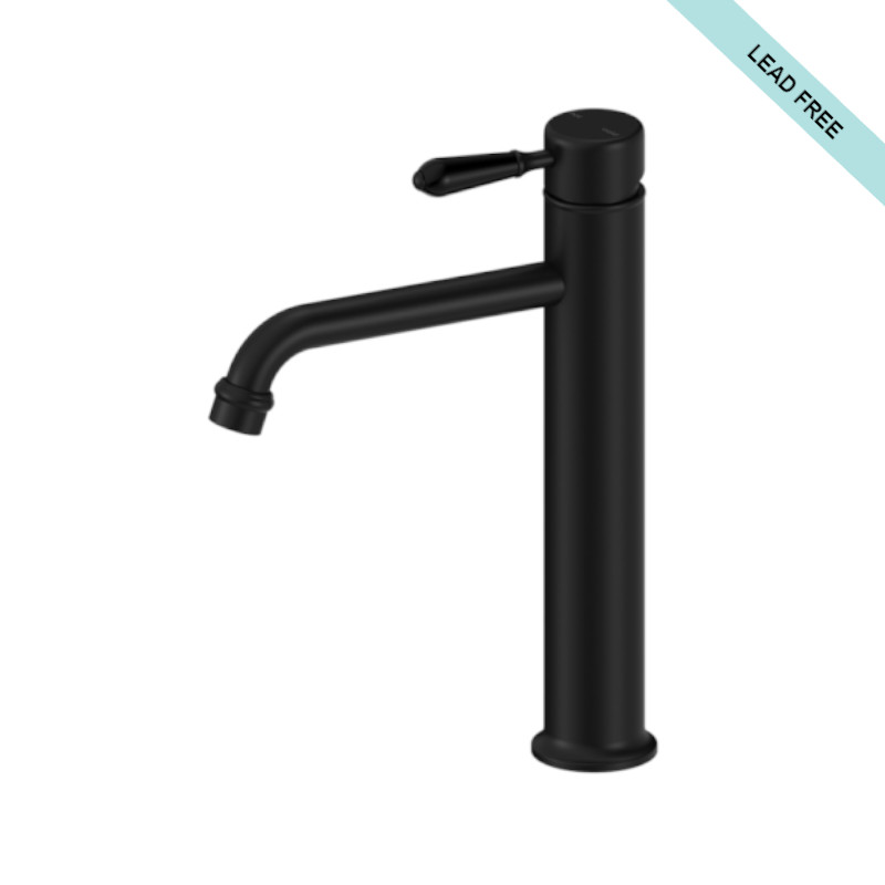 Nero York Straight Tall Basin Mixer With Metal Lever Matte Black