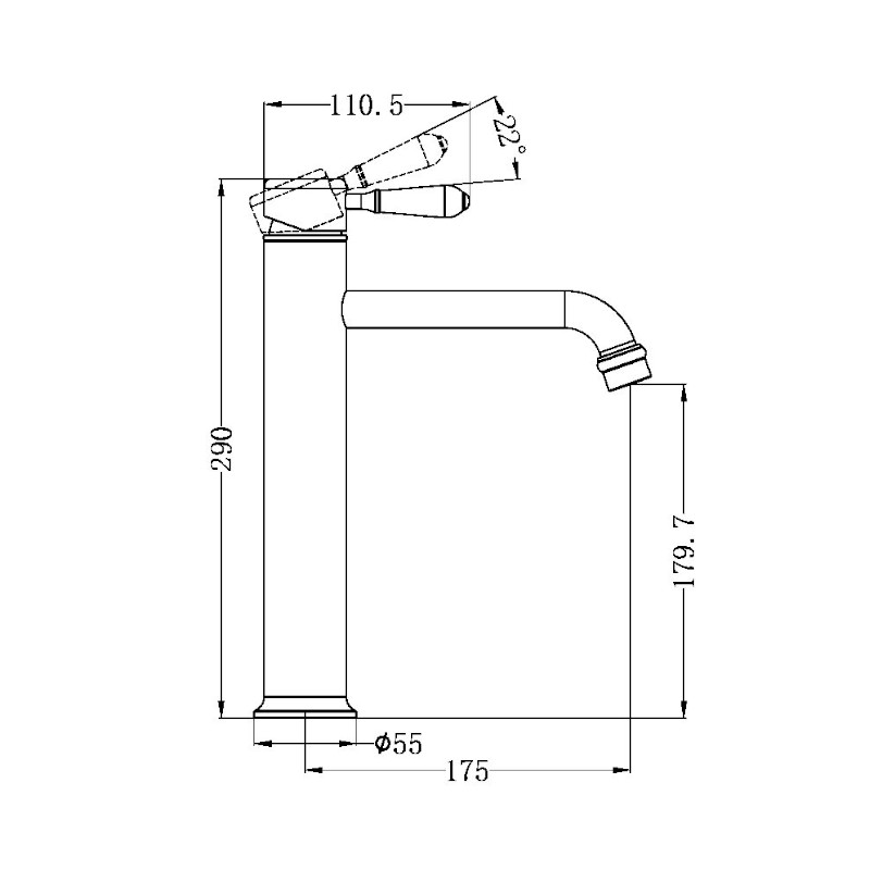 Nero York Straight Tall Basin Mixer With Metal Lever Specs