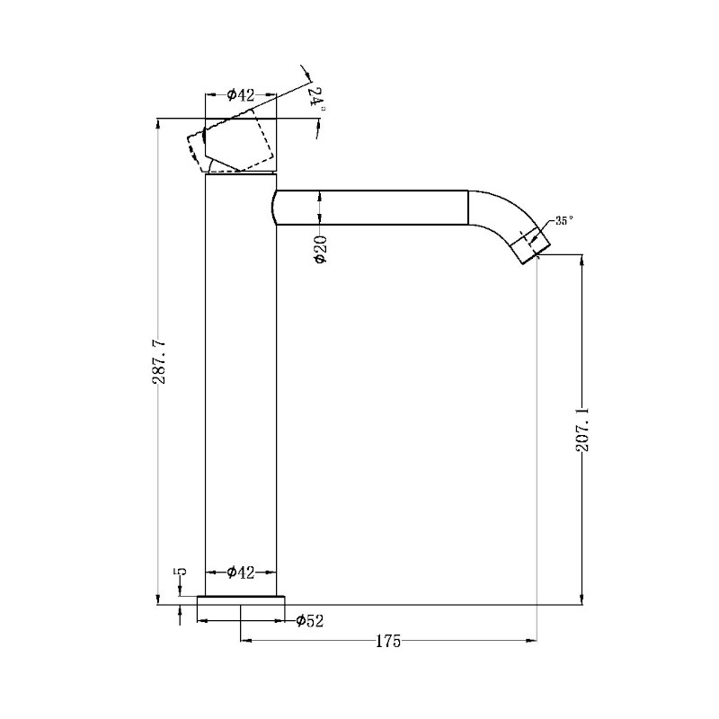 Nero Zen SS316L Tall Basin Mixer Handless specs