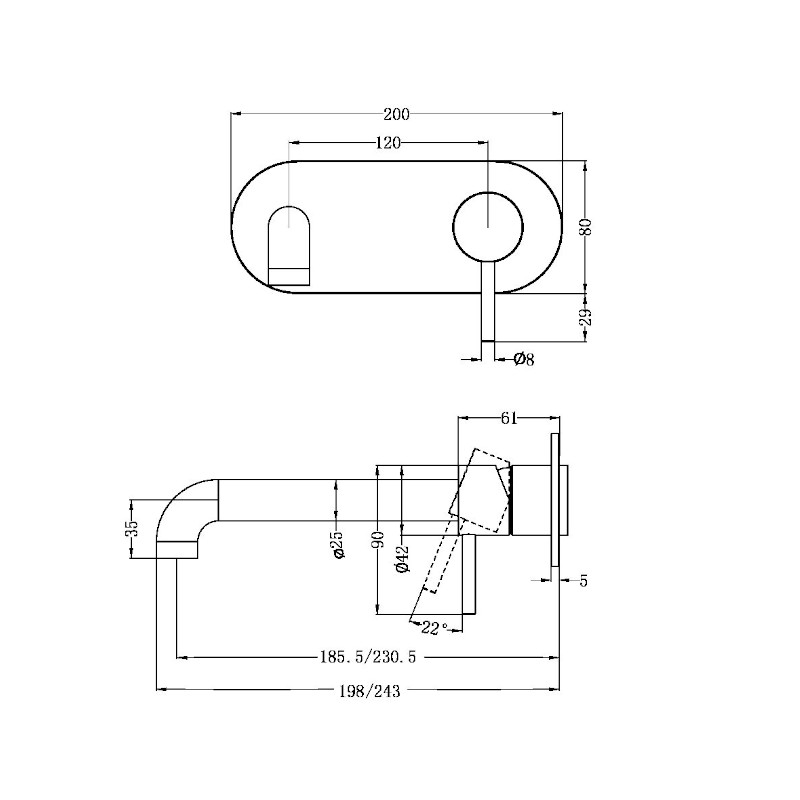 Nero Zen Wall Basin Mixer 185mm Spout Trim Kits Only specs