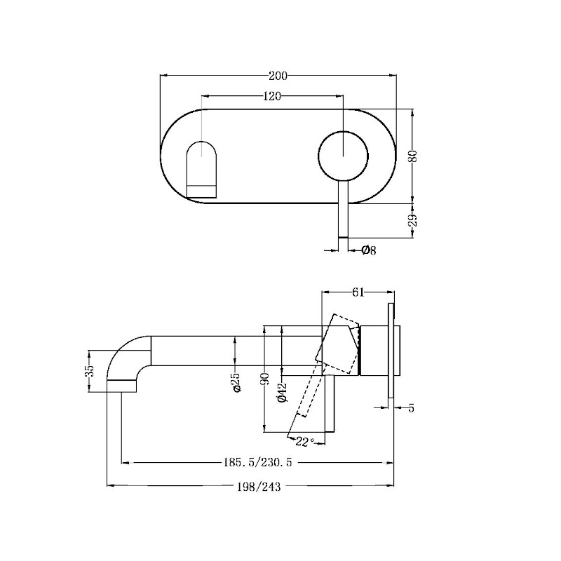 Nero Zen Wall Basin Mixer 230mm Spout Trim Kits Only specs