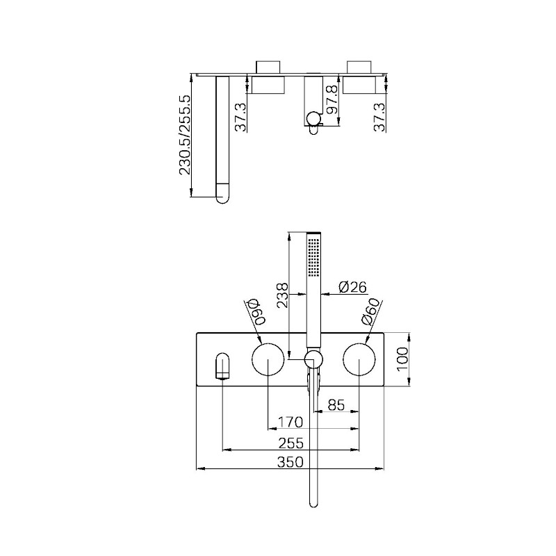 Nero Kara Progressive Shower System With Spout 250mm Trim Kits Only Specs