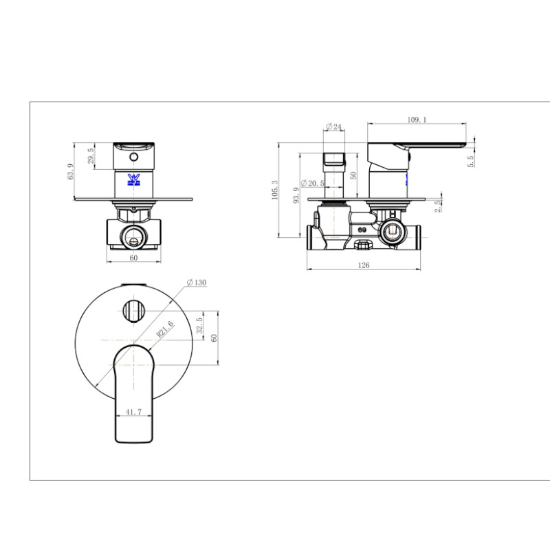Modern National Kiama Diverter Shower Mixer spec