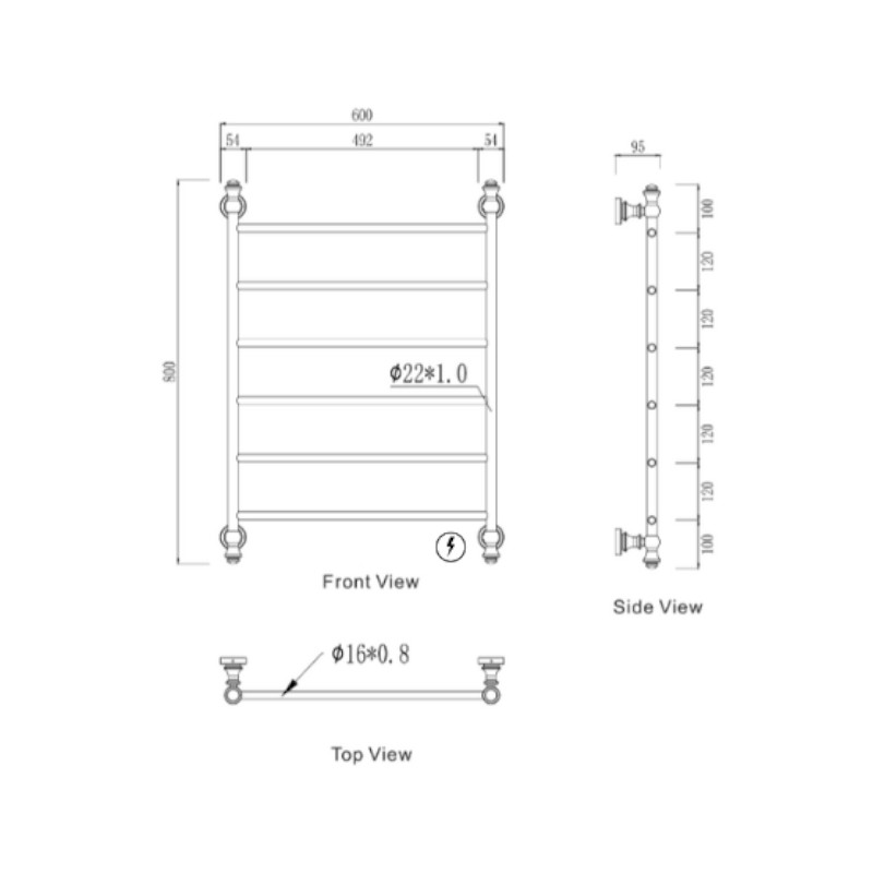 Modern National Medoc 6 Bar Heated Towel Rail spec