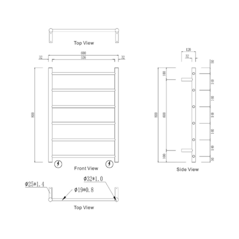 Modern National Mirage 6 Bar Heated Towel Rail spec