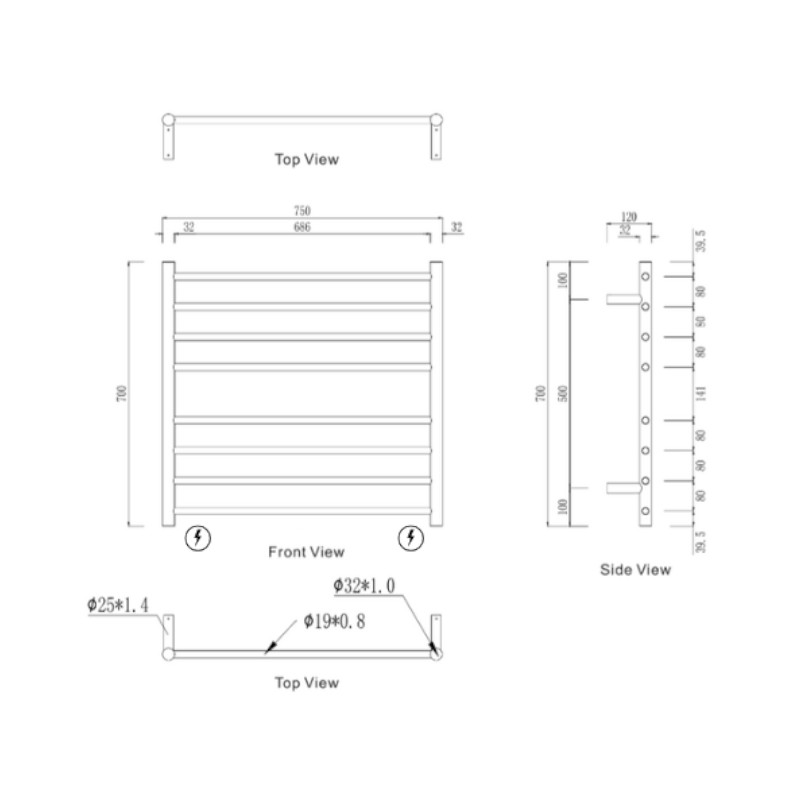 Modern National Mirage 8 Bar Heated Towel Rail