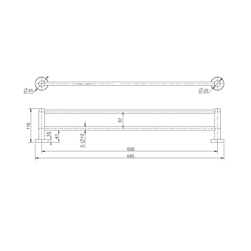 Modern National Mirage Double Towel Rail 600mm spec