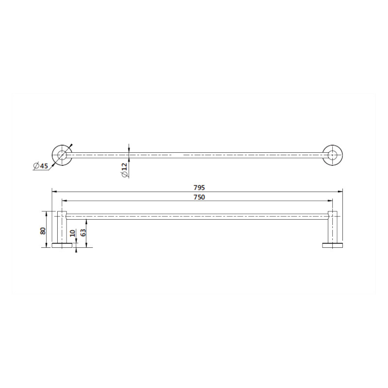 Modern National Mirage Single Towel Rail 750mm spec