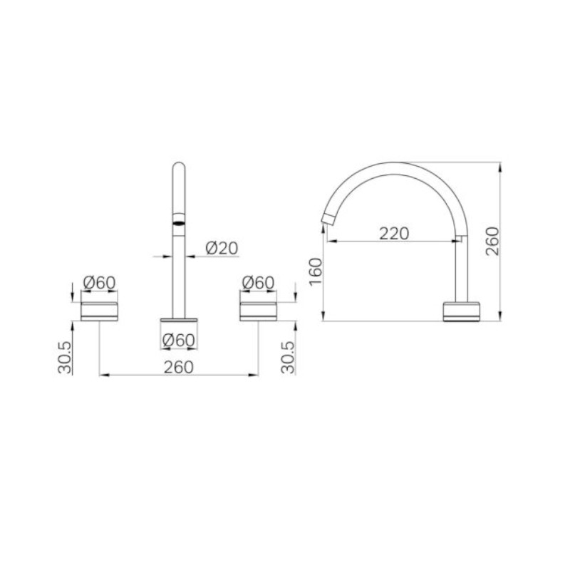 Nero Serenity Basin Set Arc Spout Carrara Handle specs