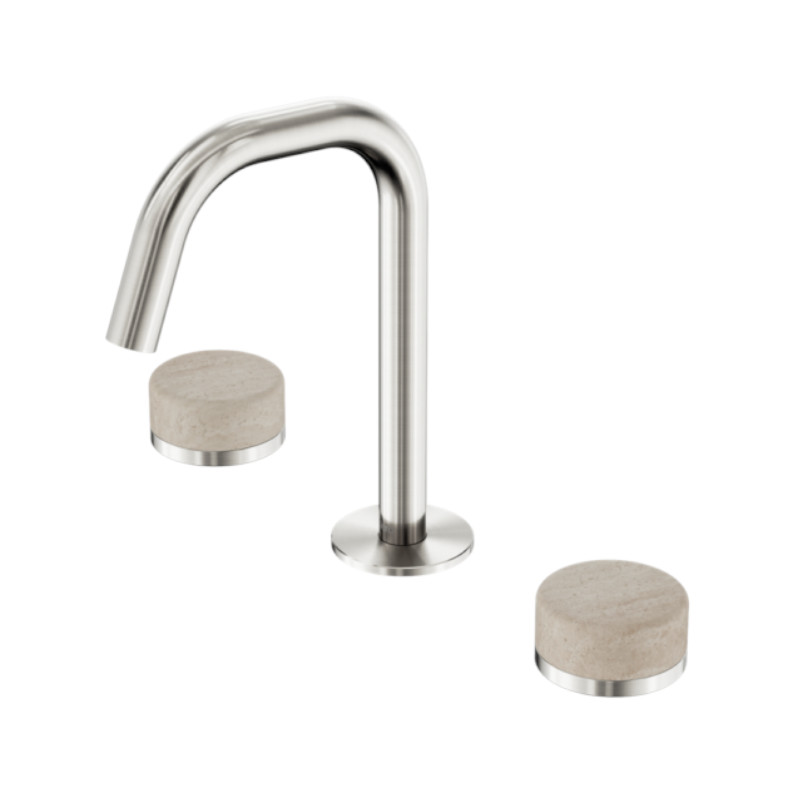 Nero Serenity Basin Set Edge Spout Rome Travertine Handle BN
