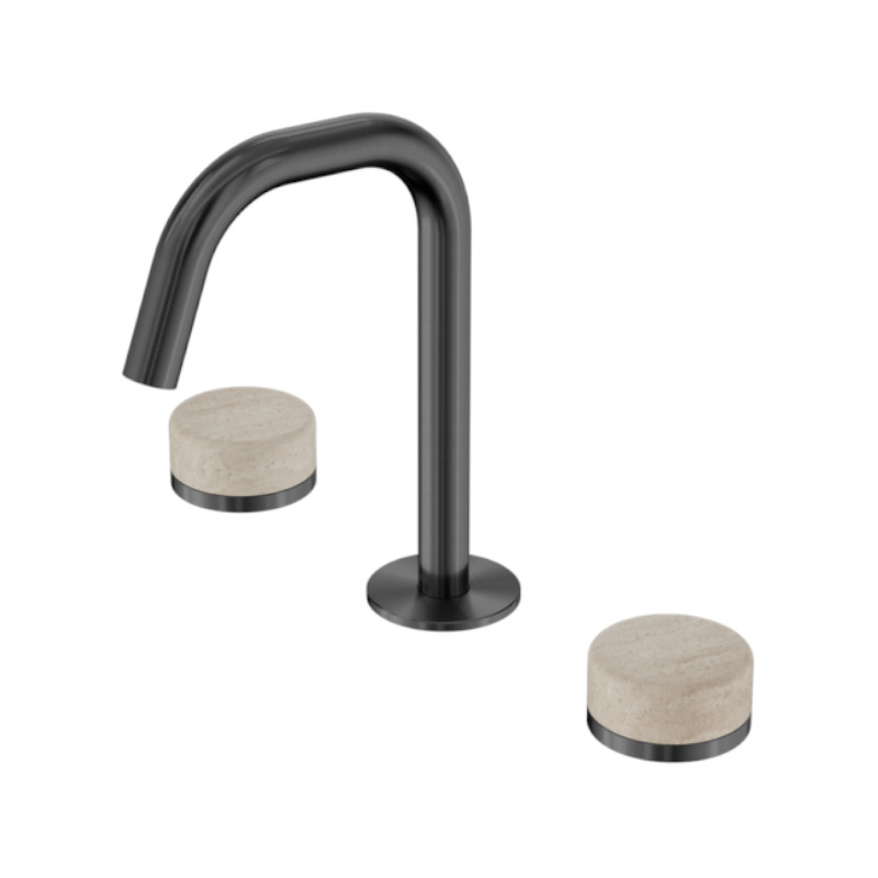 Nero Serenity Basin Set Edge Spout Rome Travertine Handle GM