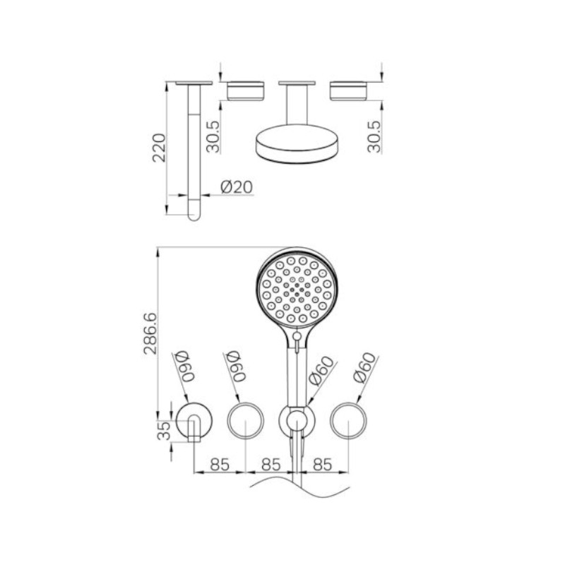 Nero Serenity Progressive Shower System Arabescato Corchia Handle Trim Kit Only