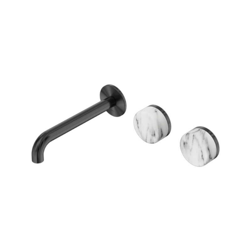 Nero Serenity Wall Basin Set 160mm Offset Spout Arabescato Corchia Handle GM
