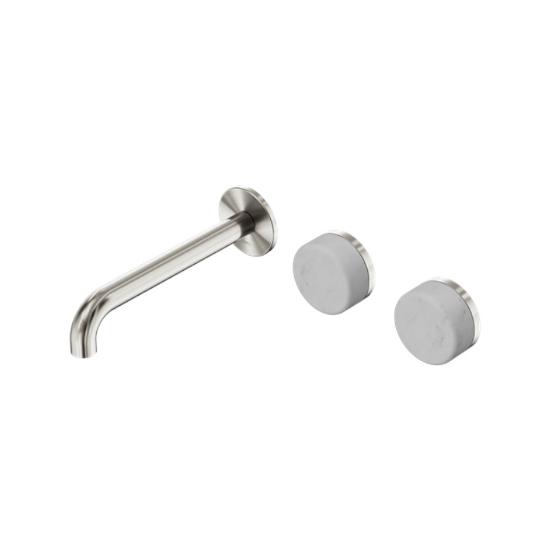 Nero Serenity Wall Basin Set 160mm Offset Spout Carrara Handle BN