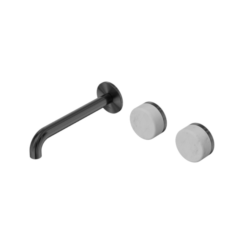 Nero Serenity Wall Basin Set 160mm Offset Spout Carrara Handle GM