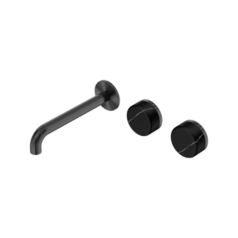 Nero Serenity Wall Basin Set 160mm Offset Spout Marquina Black Handle GM