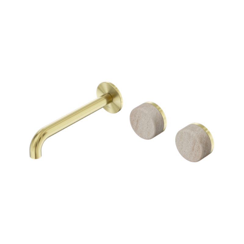 Nero Serenity Wall Basin Set 160mm Offset Spout Rome Travertine Handle BG