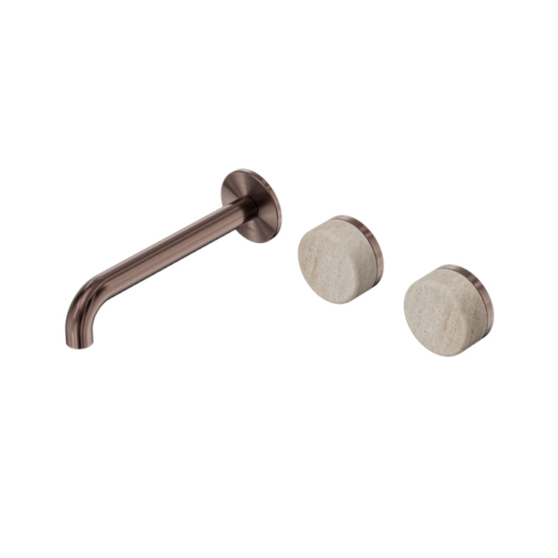 Nero Serenity Wall Basin Set 160mm Offset Spout Rome Travertine Handle BZ