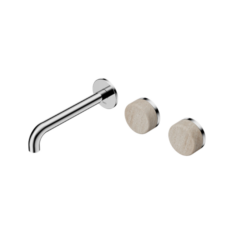 Nero Serenity Wall Basin Set 160mm Offset Spout Rome Travertine Handle CH