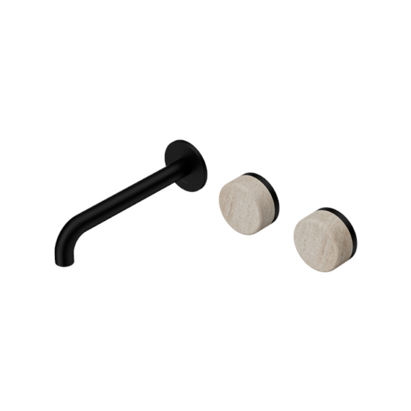 Nero Serenity Wall Basin Set 160mm Offset Spout Rome Travertine Handle MB