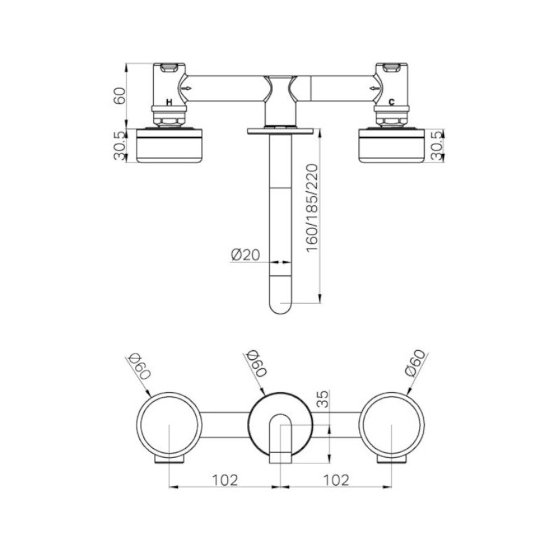 Nero Serenity Wall Basin Set 160mm Spout Arabescato Corchia Handle
