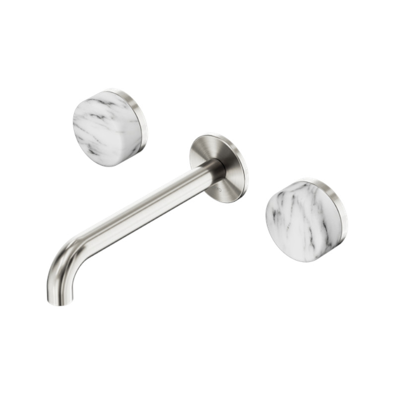 Nero Serenity Wall Basin Set 160mm Spout Arabescato Corchia Handle BN