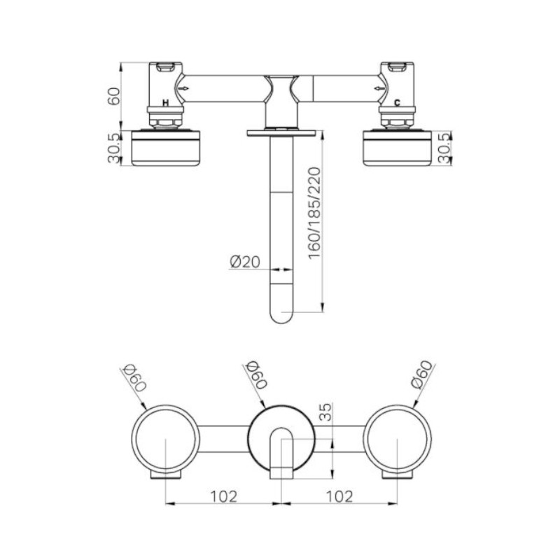 Nero Serenity Wall Basin Set 160mm Spout Carrara Handle specs