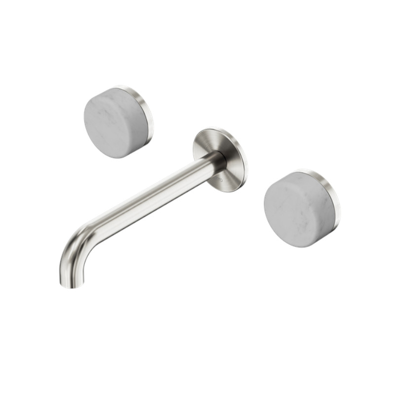Nero Serenity Wall Basin Set 160mm Spout Carrara Handle BN